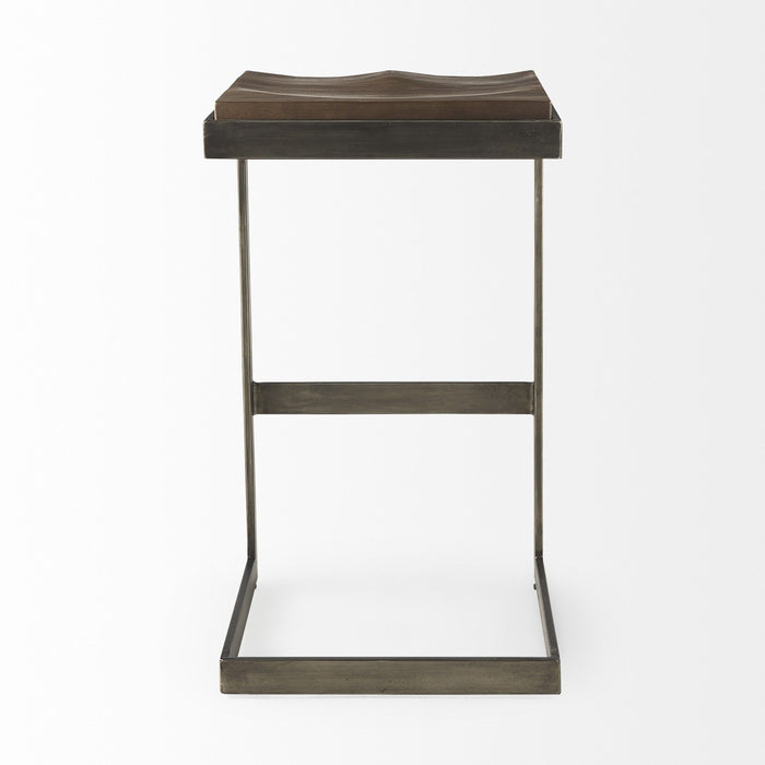 Solid Wood And Metal Backless Bar Height Bar Chair - Wood Brown And Gray