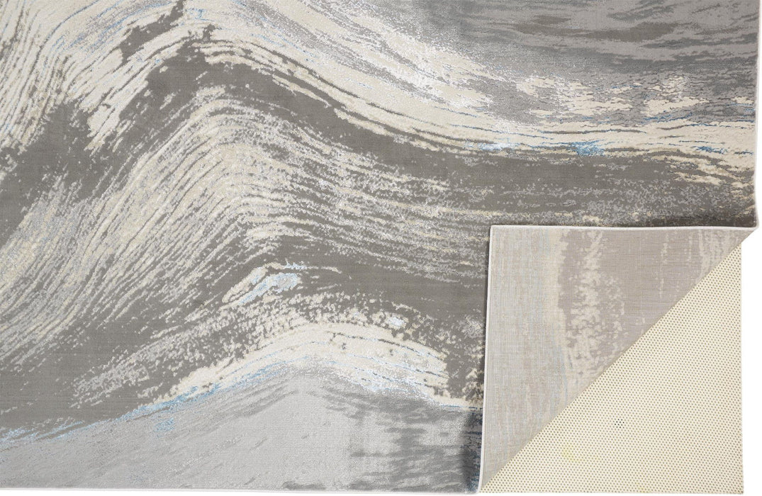 6.6' x 9.5' Abstract Stain Resistant Area Rug - Gray Ivory And Blue
