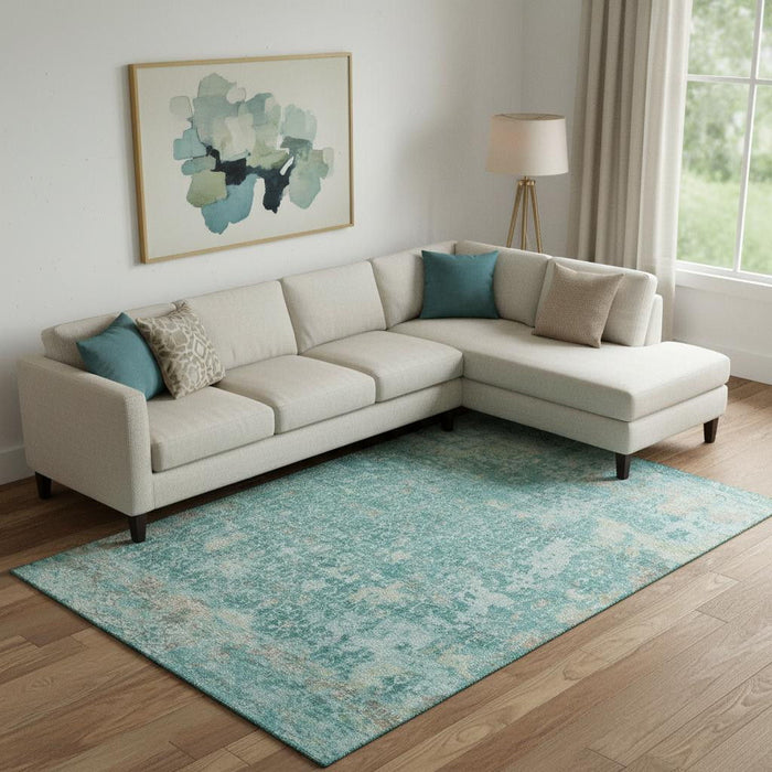 10' X 14' Oriental Washable Area Rug With UV Protection (700211) - Teal / Gray / Taupe