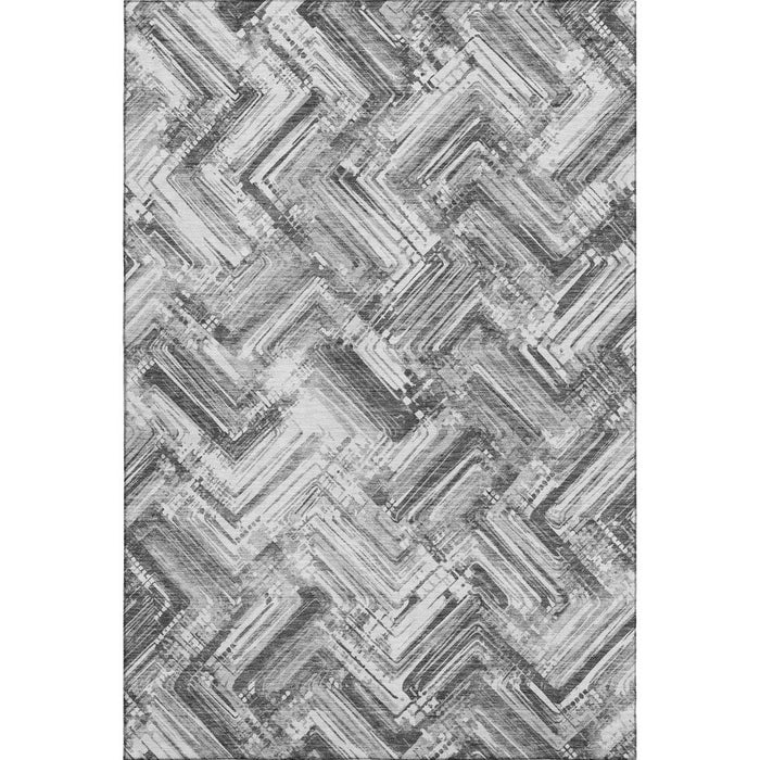 10' X 14' Chevron Washable Area Rug With UV Protection (652899) - Gray / Ivory