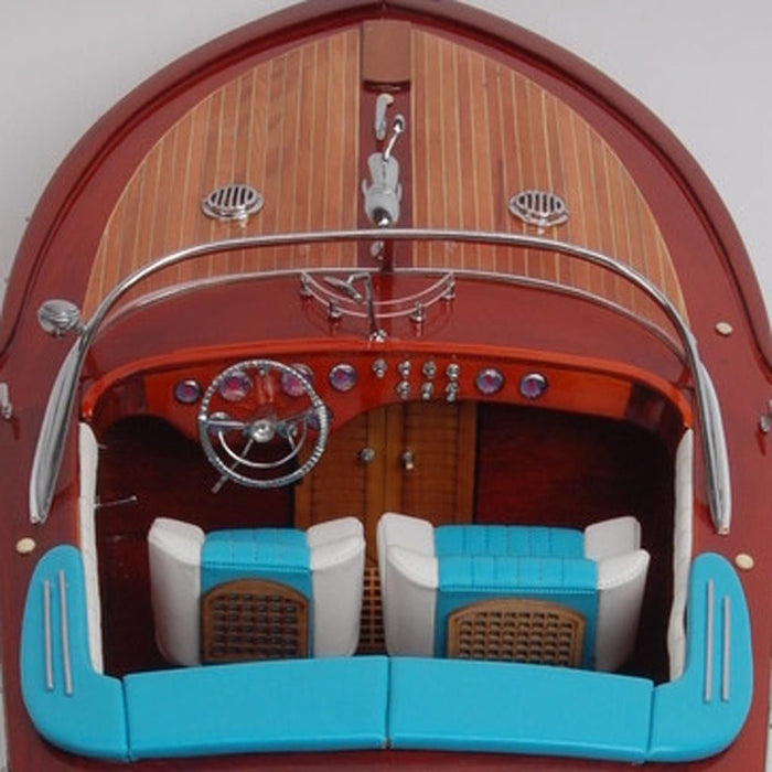Hand Painted Model Boat - Dark Red / Light Blue