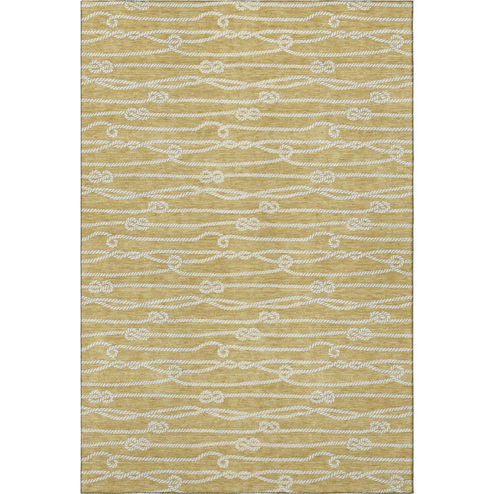 10' X 14' Nautical Washable Area Rug With UV Protection - Gold And Ivory