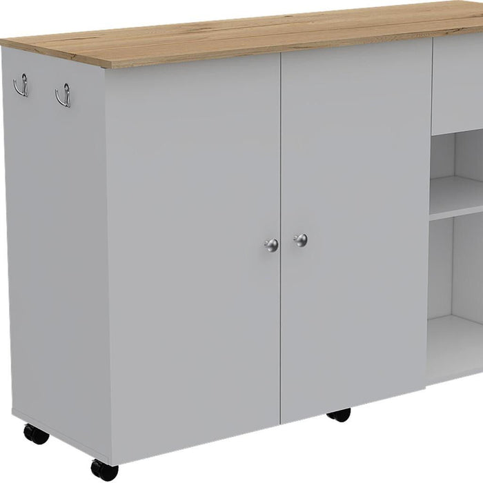 Wood Flat Door Rolling Kitchen Island Set With Storage - Oak / White