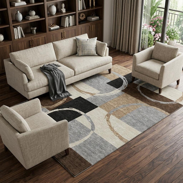 10' X 14' Geometric Washable Area Rug With UV Protection (675090) - Pewter / Gray / Black