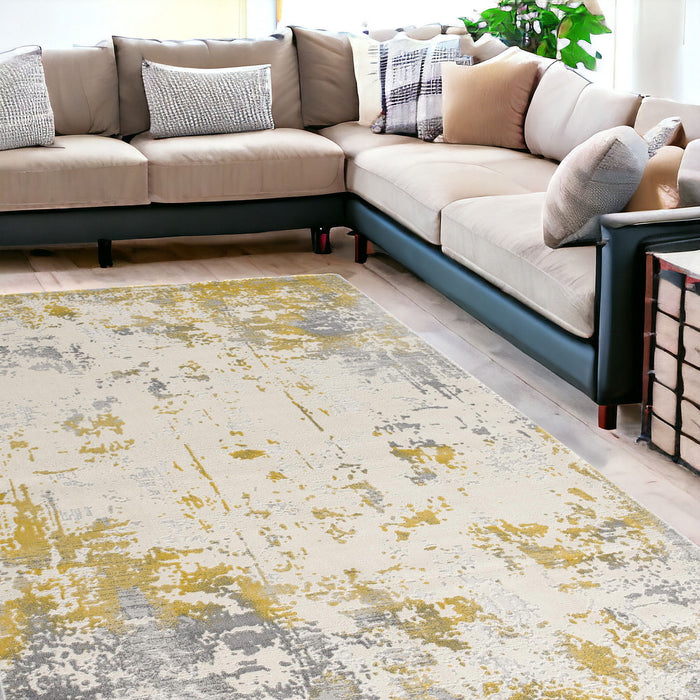 9' x 13' Abstract Area Rug - Gold And Gray