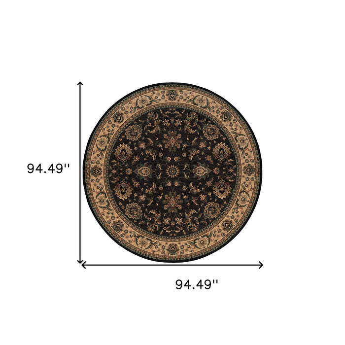 8' Oriental Round Rug - Black And Ivory