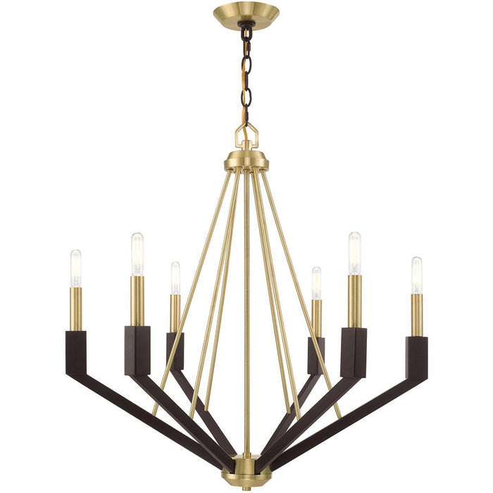 27" Six Light Dimmable Chandelier With Shades - Bronze