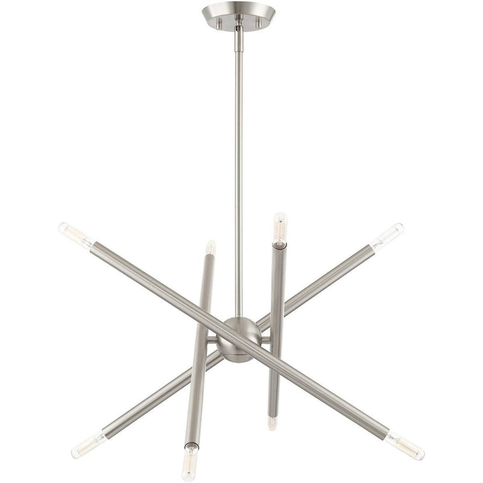 23" Eight Light Dimmable Chandelier With Shades - Nickel