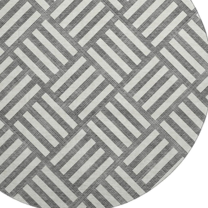 8' Geometric Washable Round Rug With UV Protection (652344) - Charcoal / Ivory