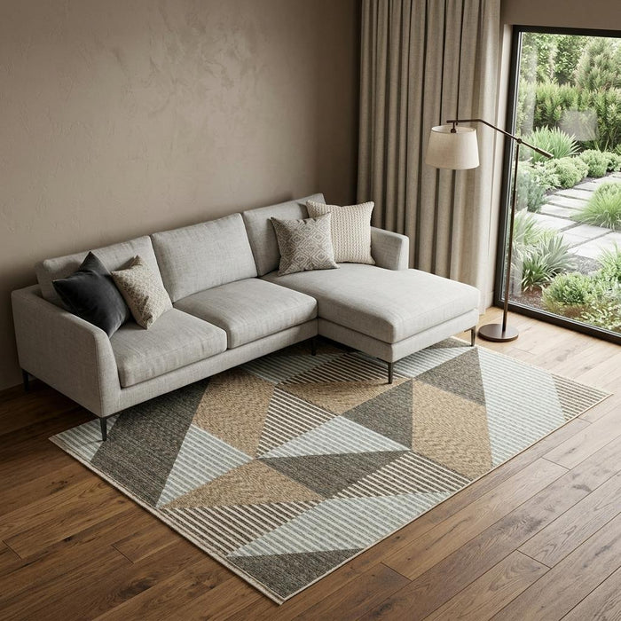 7' X 10' Striped Area Rug With Fringe (575129) - Beige / Gray / Brown