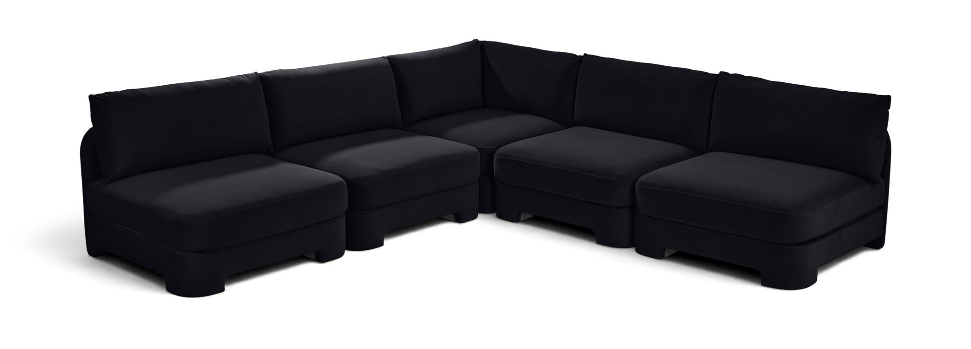 Meridian Furniture Hammond velvet upholstered 5-piece armless sectional with plush cushions and modern design.