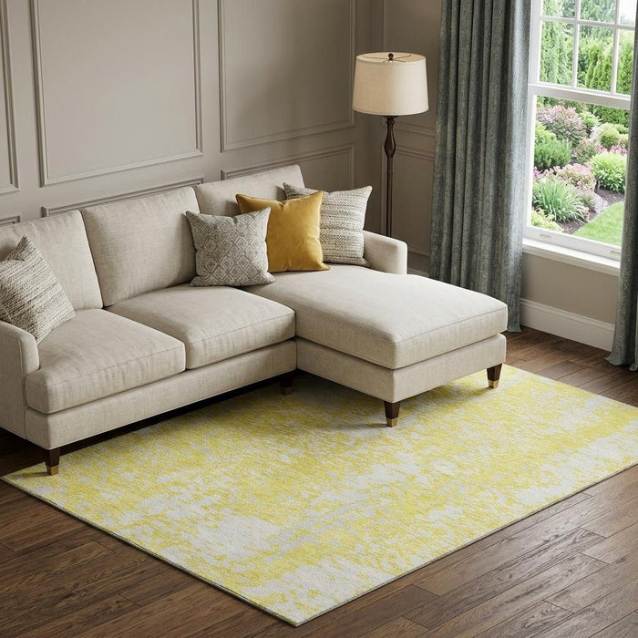 10' X 14' Abstract Washable Area Rug With UV Protection (675480) - Yellow / Ivory