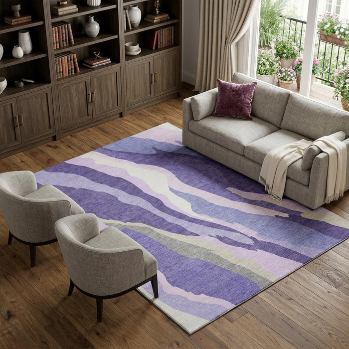 10' X 14' Abstract Washable Area Rug With UV Protection (682145) - Purple / Ivory / Gray