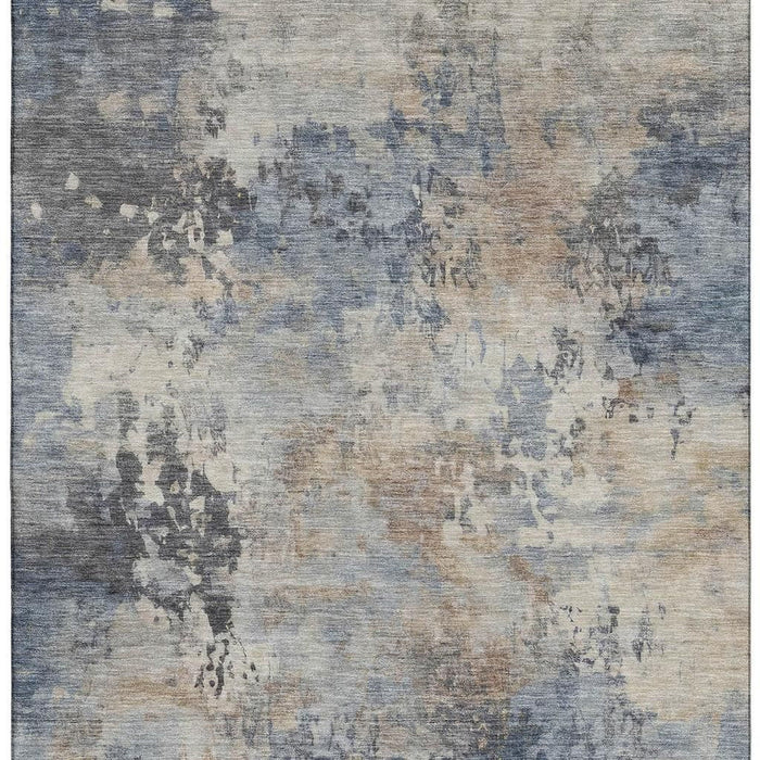 10' X 14' Abstract Washable Area Rug With UV Protection (717140) - Denim Blue / Beige