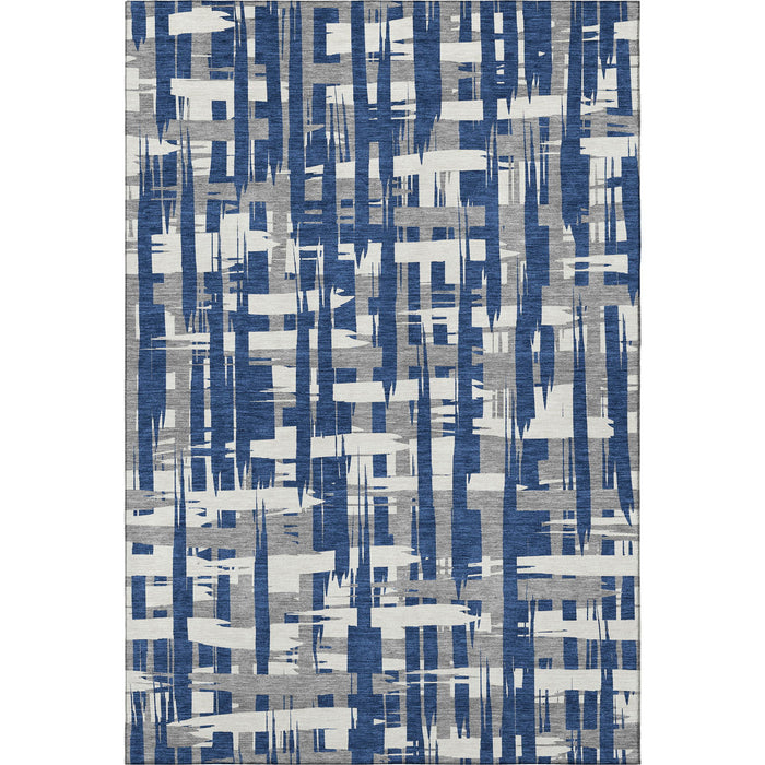 10' X 14' Striped Washable Area Rug With UV Protection (705701) - Navy Blue / Ivory