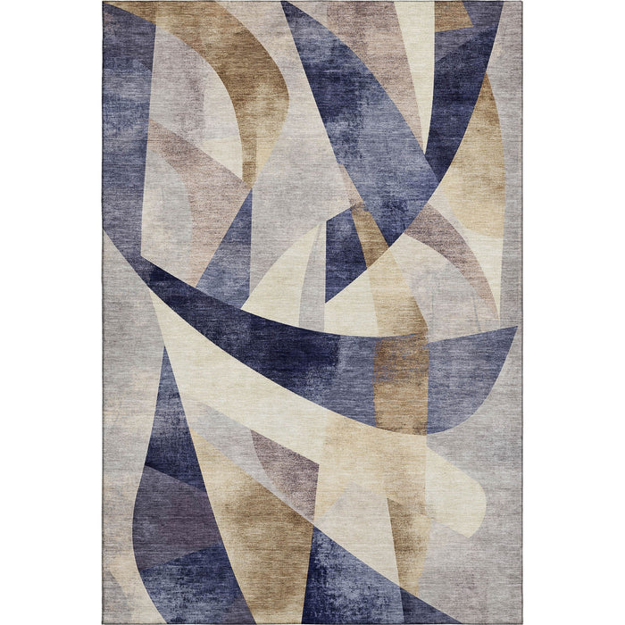 10' X 14' Abstract Geometric Washable Area Rug With UV Protection (705263) - Navy Blue / Ivory / Brown