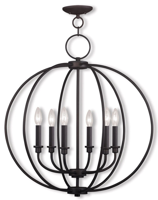 Six Light Dimmable Chandelier With Shades - Bronze