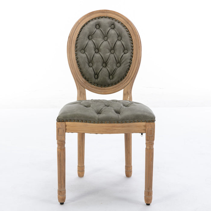 Giga French style solid wood dining chair set with antique painting design, nailhead trim, wood legs, and handcrafted details