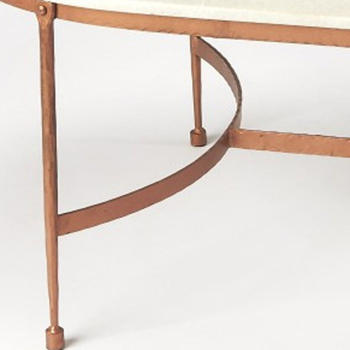 Genuine Marble And Metal Oval Coffee Table - White And Copper