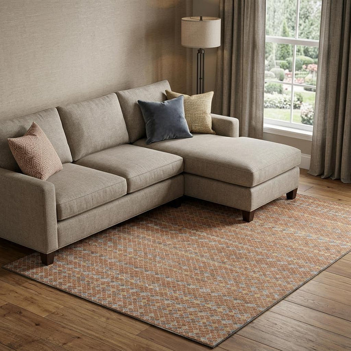 10' X 14' Striped Washable Area Rug With UV Protection (693558) - Rust / Blue / Gold