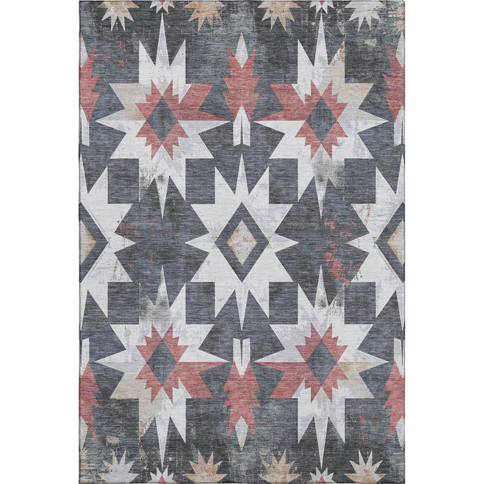 10' X 14' Diamond Washable Area Rug With UV Protection (707185) - Charcoal / Rust / Ivory