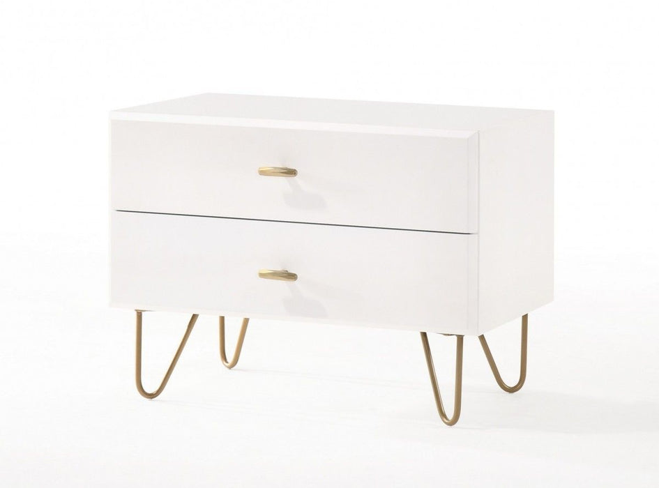 Contemporary Nightstand With Two Drawers - White And Gold