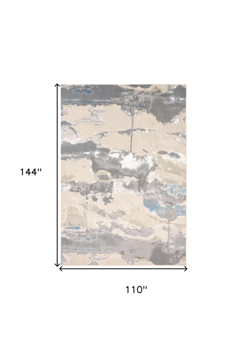 9' x 12' Abstract Area Rug - Ivory Gray And Blue