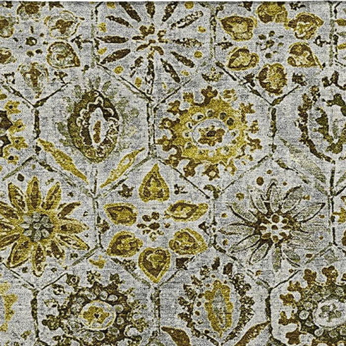 10' X 14' Floral Washable Area Rug With UV Protection (708673) - Pewter / Gold / Gray