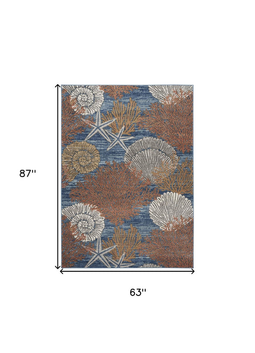 5' X 7' Seashell Non Skid Area Rug (550196) - Blue / Brown