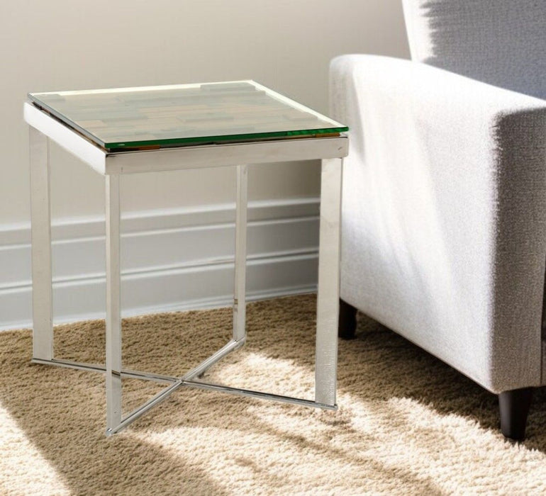 Glass Square End Table - Silver And Brown