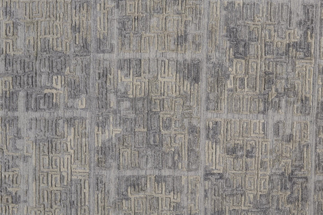 10' x 2.8' Abstract Hand Woven Runner Rug - Gray And Ivory