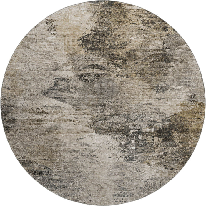 8' Abstract Washable Round Rug With UV Protection (650647) - Taupe / Gray