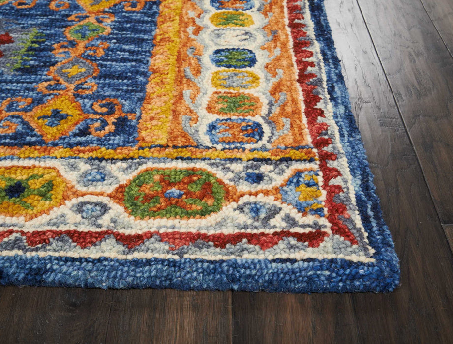 8' X 11' Wool Floral Hand Tufted Distressed Area Rug - Navy Blue