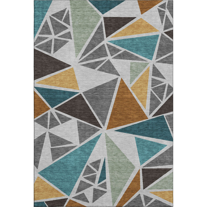 10' X 14' Geometric Washable Area Rug With UV Protection (681521) - Gray / Teal / Copper