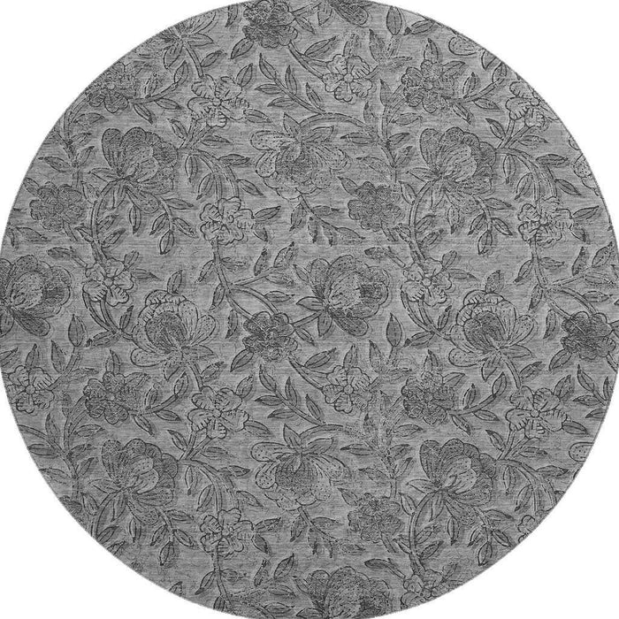 8' Floral Washable Round Rug With UV Protection - Gray And Charcoal