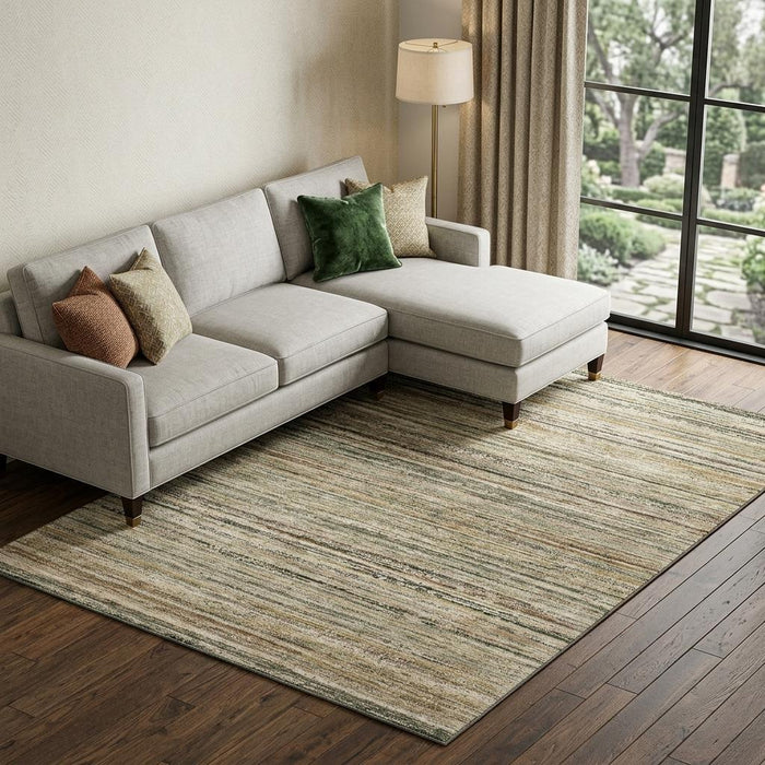 10' X 14' Striped Washable Area Rug With UV Protection (692346) - Beige / Gold / Brown