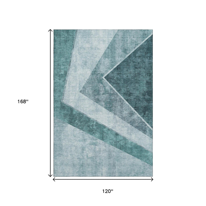 10' X 14' Geometric Washable Area Rug With UV Protection (655579) - Teal / Ivory