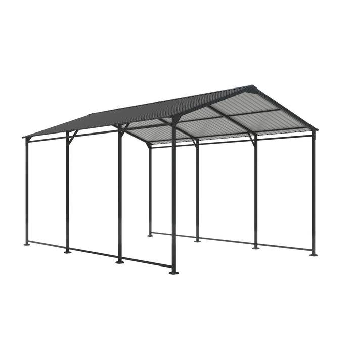 Giga metal carport with galvanized steel roof and frame, 10.5 ft heavy-duty outdoor canopy in gray for vehicle protection and storage.