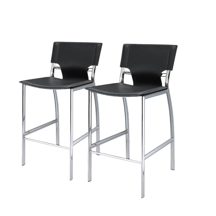 29" Metal And Faux Leather Low Back Bar Height Bar Chairs (Set of 2) - Gray