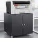 Giga office copier cabinet with two steel doors, mobile printer stand and pedestal file storage for office organization.