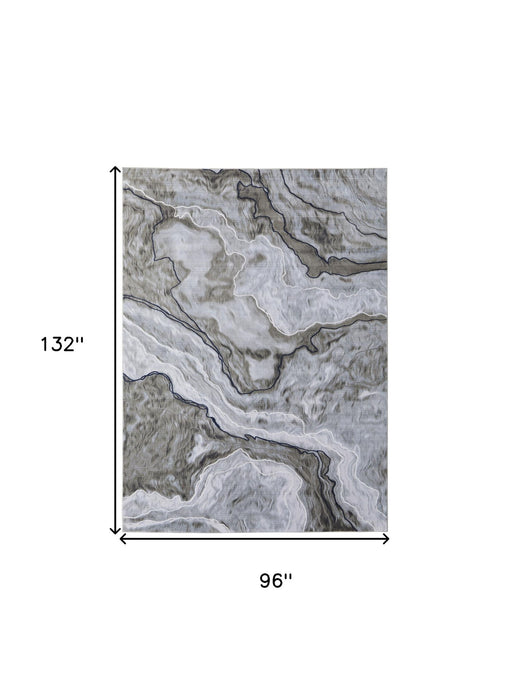 8' x 11' Abstract Power Loom Area Rug - Ivory Blue And Gray