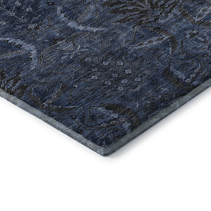 10' X 14' Damask Washable Area Rug With UV Protection (683884) - Navy Blue / Charcoal