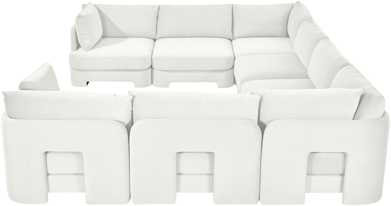 Meridian Furniture Hammond velvet performance fabric 8-piece U-shaped sectional sofa with plush upholstery and modern design.