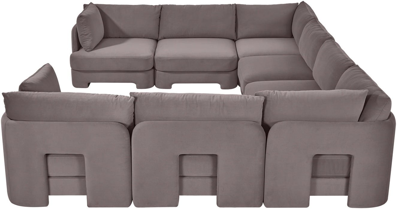 Meridian Furniture Hammond velvet performance fabric 8-piece U-shaped sectional sofa with plush cushioning and modern design.