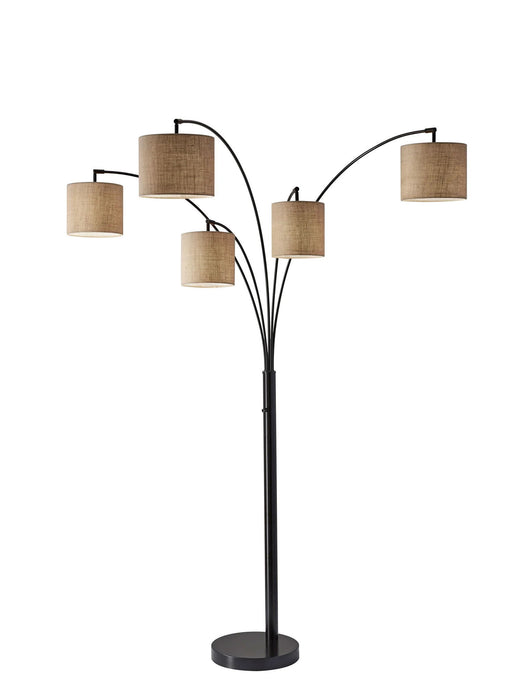Five Light Tree Floor Lamp With Beige Solid Color Drum Shade - Black / Bronze