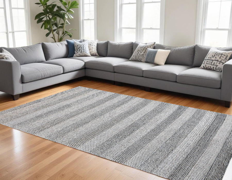 8' x 10' Wool Blend Striped Hand Loomed Area Rug - Beige And Gray