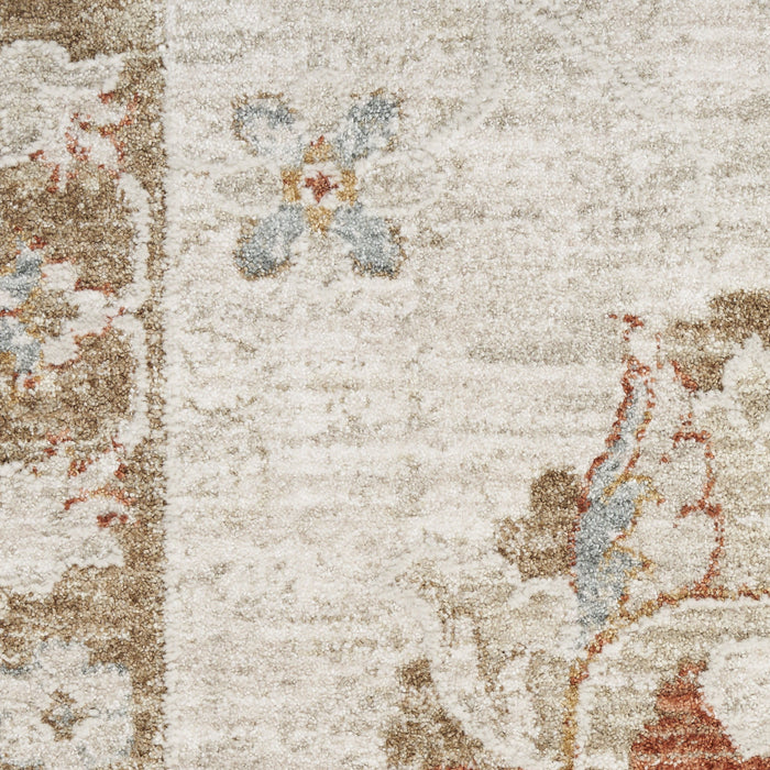 8' X 10' Floral Power Loom Distressed Area Rug With Fringe - Ivory