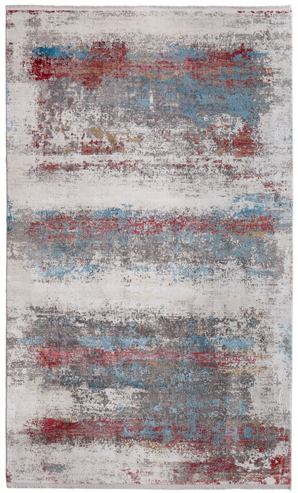 18' X 12' Abstract Power Loom Area Rug With Fringe - Gray / Red