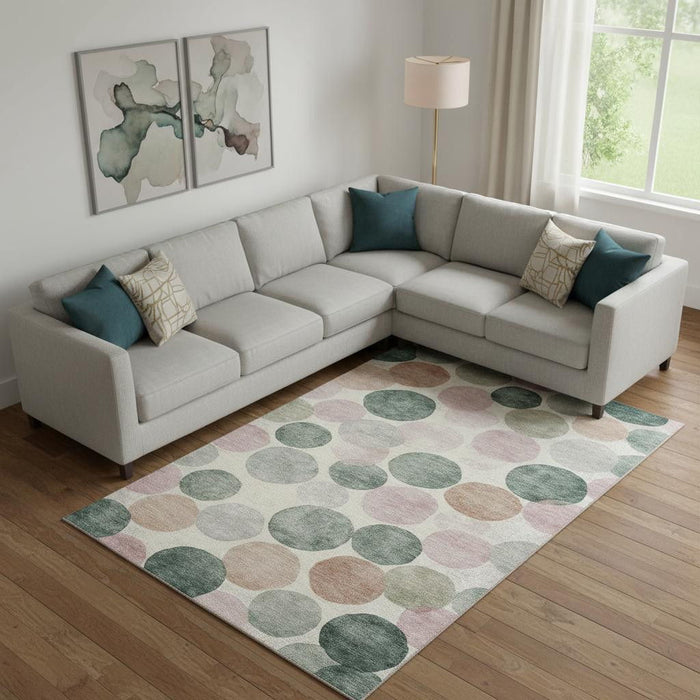 10' X 14' Geometric Washable Area Rug With UV Protection (707425) - Salmon / Emerald / Ivory