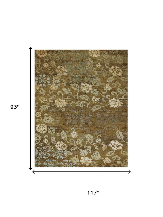 8' X 10' Floral Hand Knotted Area Rug (744266) - Brown / Green / Blue